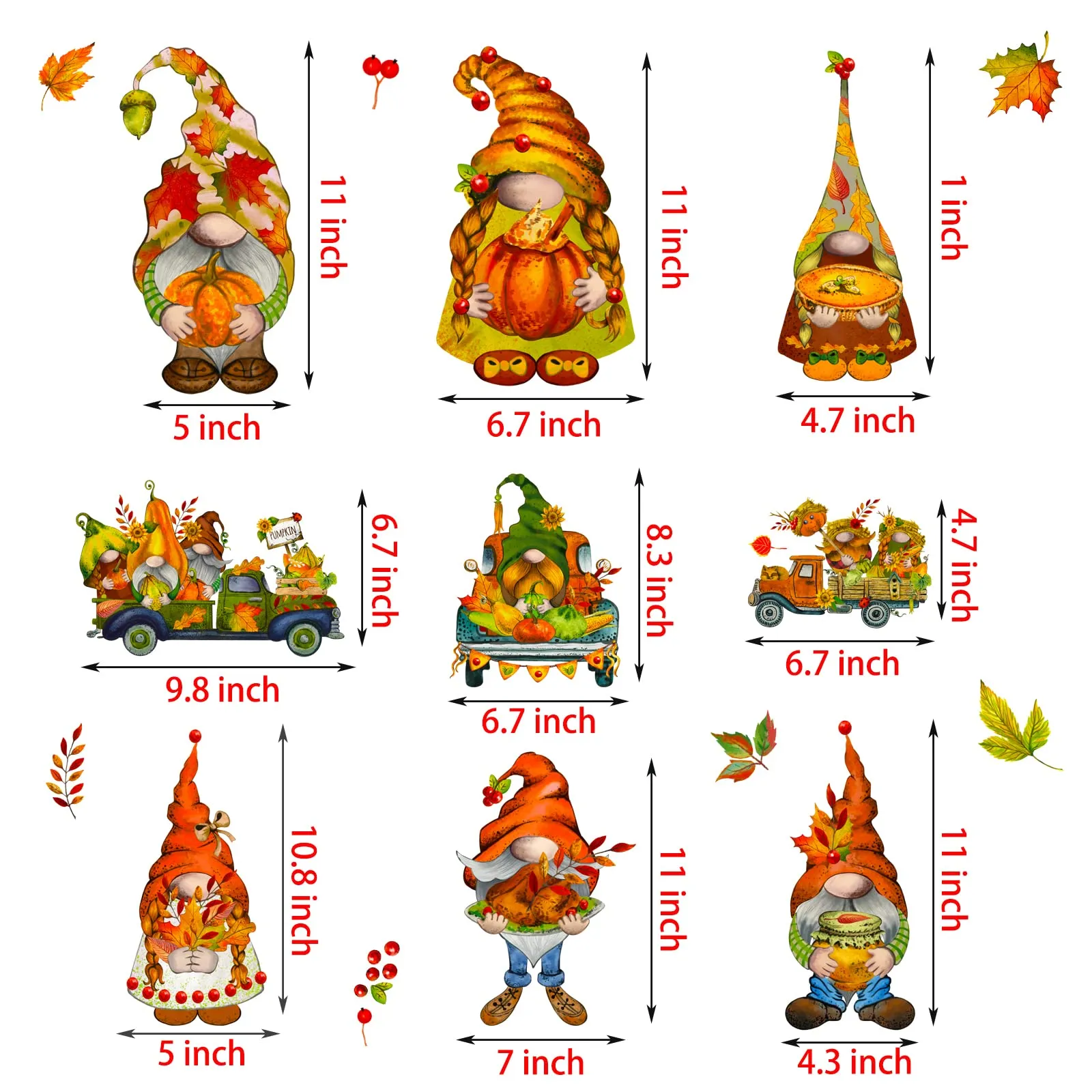 fall window clings 9 sheets thanksgiving gnome window decals for glass windows autumn maple leaves for home decorations