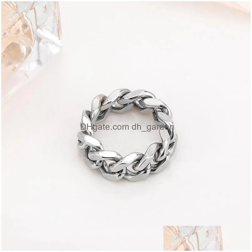 fashion cool girl punk simple style stainless steel hiphop women chain shape rings for party finger jewelry