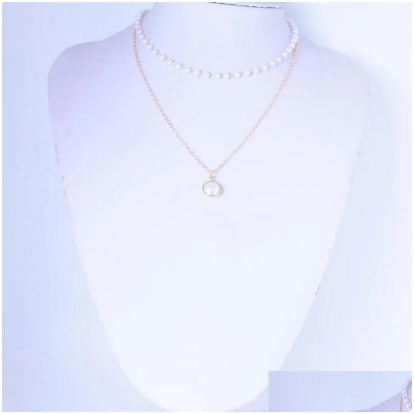 Pendant Necklaces New Fashion Accessory Copper Hand-Made Sequins Neck Ring Double-Layer Gold Plated Chain Necklace Drop Delivery Jewel Dhqxp