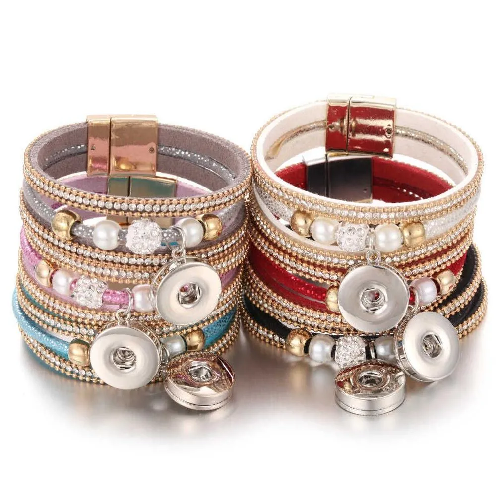 Charm Bracelets 10Pcs/Lot Wholesale Snap Jewelry Bracelets For Women Braided Leather 18Mm Bracelet Diy Interchangeable Button Drop Del Dhjzf