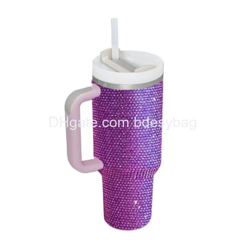 commuter travel mugs 50pcs 40oz handle insated with lids and sts stainless steel coffee tumbler termos cups inlaid rhinestones that