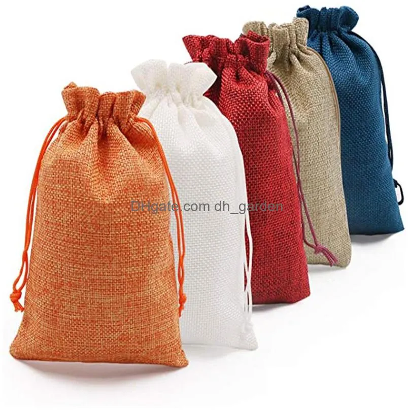 Storage Bags Natural Reusable Linen Bags With Burlap Dstring Jewelry Gift Bag For Wedding Favors Festivals Birthday Christmas Storage Dhrqi
