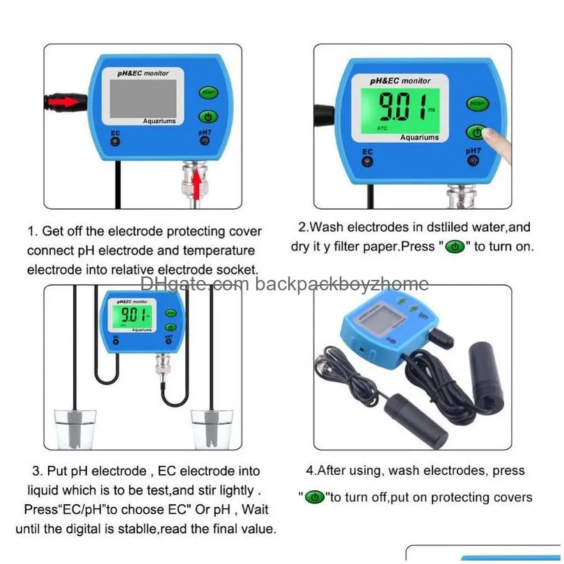 professional 2 in 1 digital ph meter ec meter for aquarium multiparameter water quality monitor online ph/ec monitor acidometer