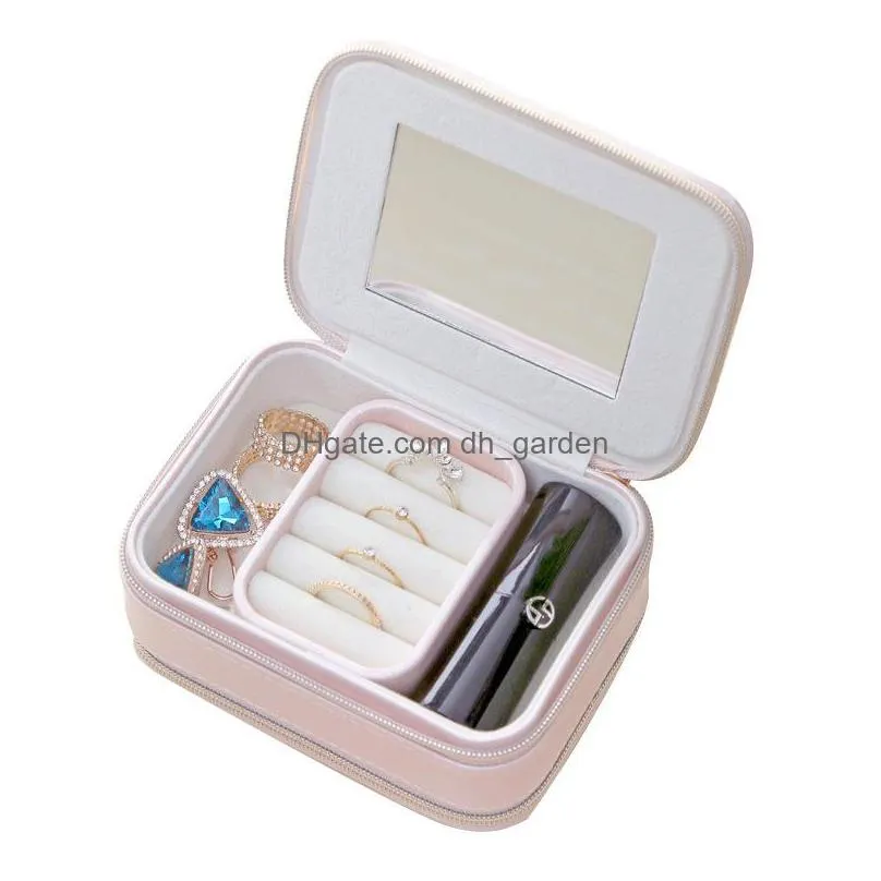 Jewelry Boxes Travel Jewelry Case Small Box Pu Leather Portable Storage Organizer Double Layer Display Boxes For Rings Earrings Bracel Dhmjg