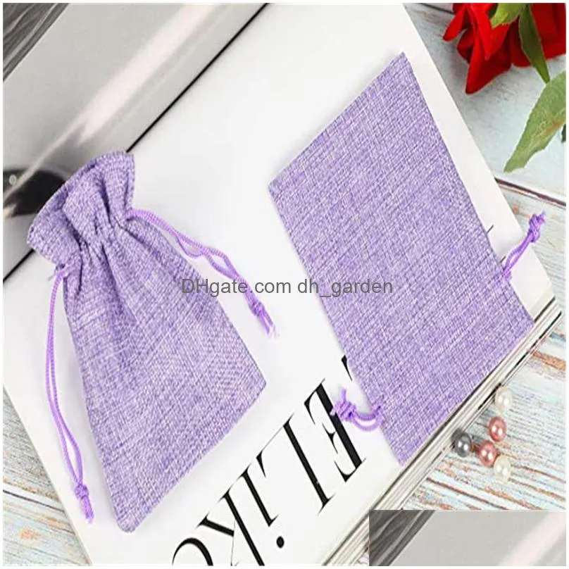 Storage Bags Natural Reusable Linen Bags With Burlap Dstring Jewelry Gift Bag For Wedding Favors Festivals Birthday Pocket Drop Delive Dhuil