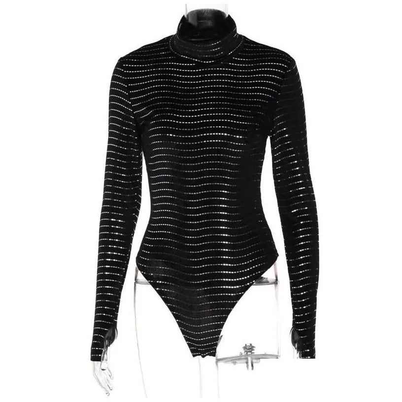 basic casual dresses hirigin bling glitter women long sleeve turtleneck bodysuit skinny sexy streetwear party club festival 2022 a