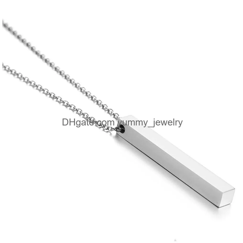 Pendant Necklaces Custom Personalized Vertical Bar Necklace Sier Engraved Date Name Pendant For Women Wedding Jewelry Anniversary Mom Dhyc9