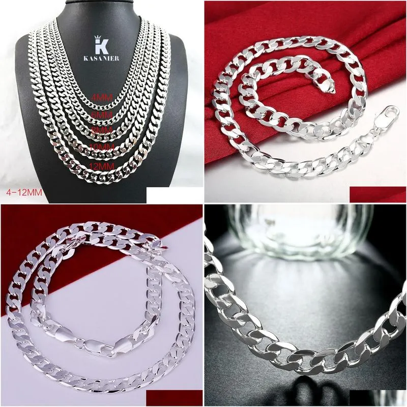 Chains Curb Cuban Mens Necklace Chain Sier-Plated Necklaces For Men Fashion Jewelry 4/6/8/10/12Mm Feast And Party Costume Drop Deliver Dhcrv