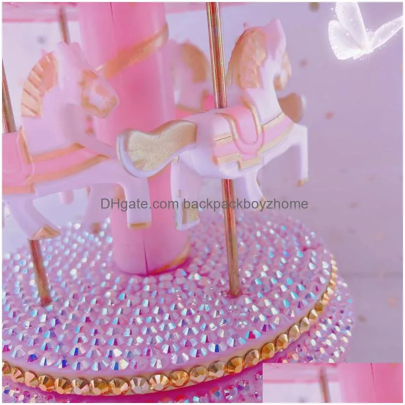 decorative objects figurines sparkling carousel music box merrygoround all rhinestone figurine home decor diy gift for christmas