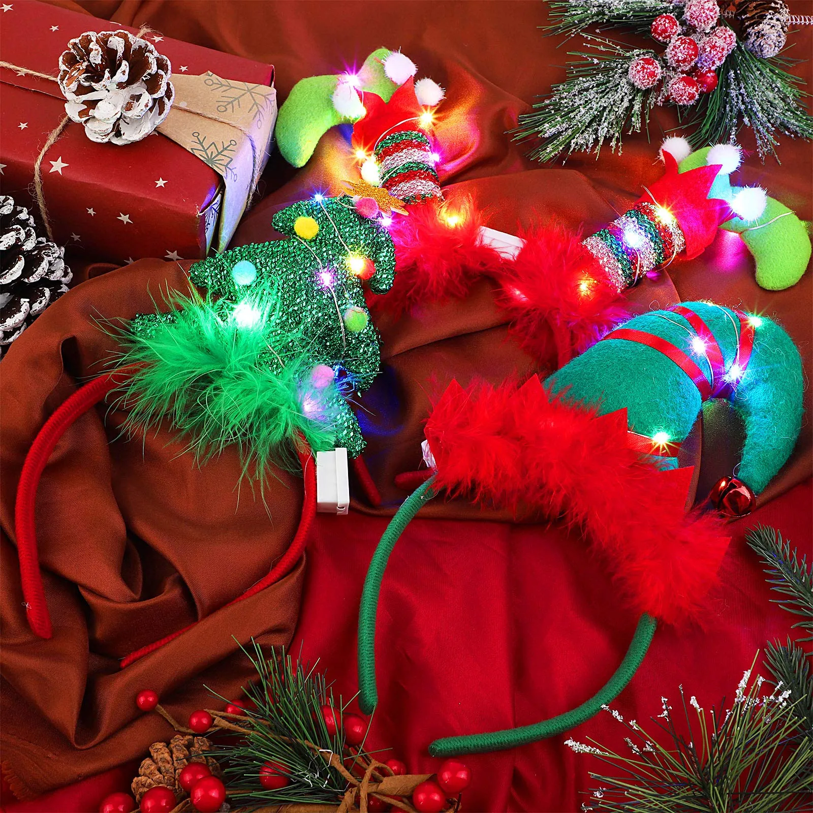 christmas led headbands holiday light up costume headband reindeer christmas bow elf costumes hair bands for christmas party costumes favor