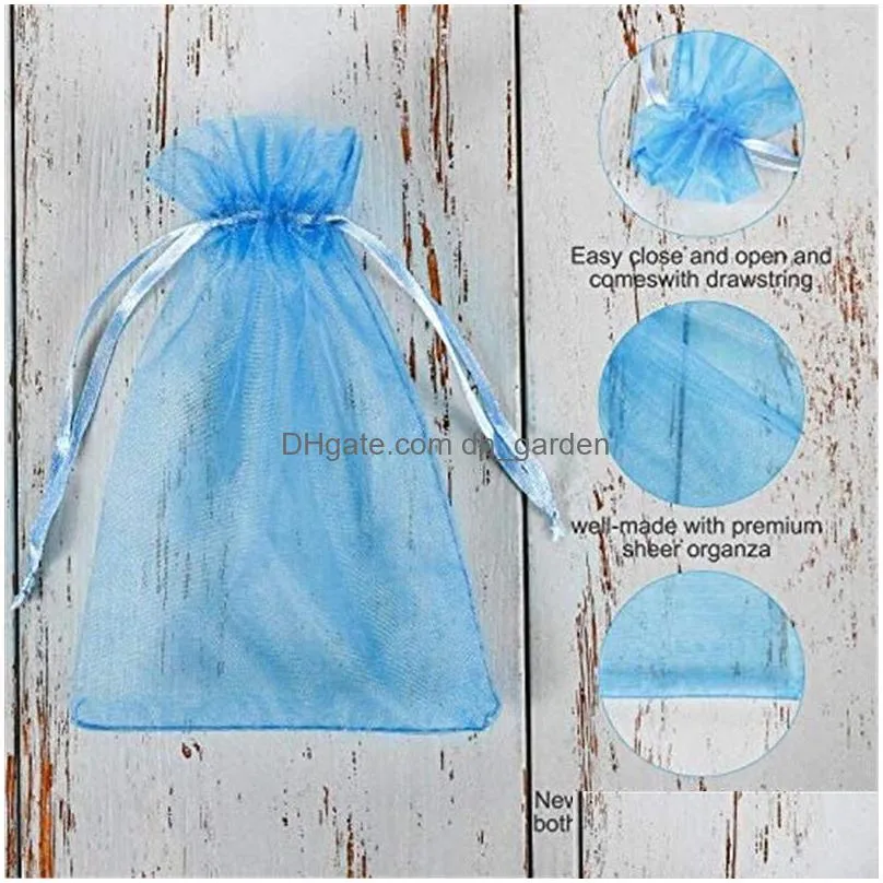 Packing Bags 100Pcs/Lot Jewelry Dstring Organza Bag Pouches Wedding Favor Gift Bags Package For Christmas Baby Shower Drop Delivery Of Dhaby