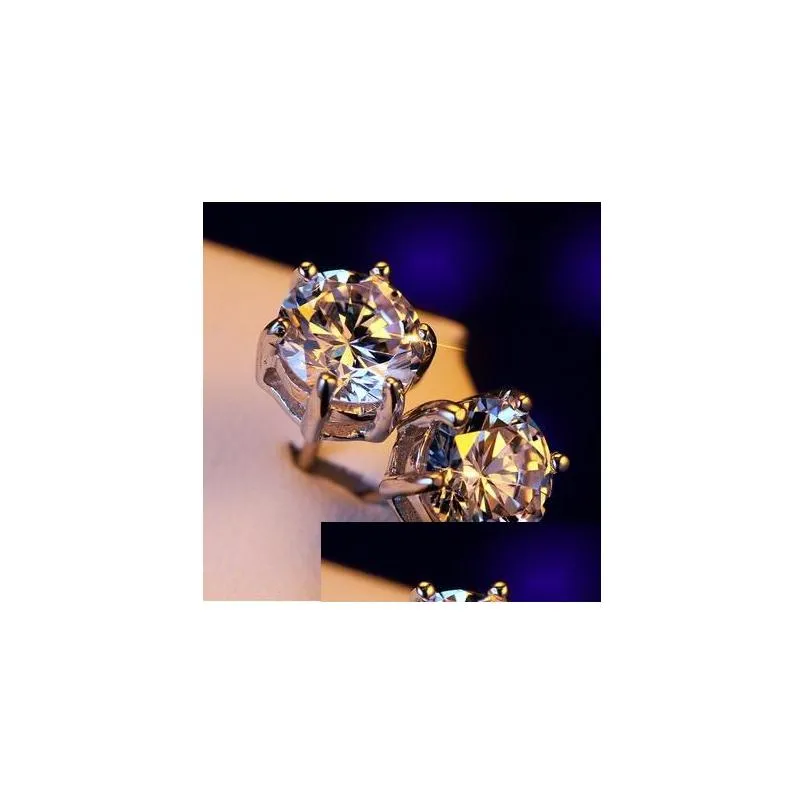 Charm Mens Womens Lovers Stud Earrings Jewelry High Quality Fashion 0.5Ct 1Ct 2Ct 6 Prong 100% Sier Moissanite Diamond For Wedding Dro Dhuef