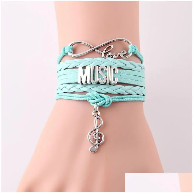 Charm Bracelets Charm Bracelets Infinity Love Letters Id Music Women Bracelet Stacks Note Leather Wrap Bangles For Men Jewelry Drop De Dhgdt