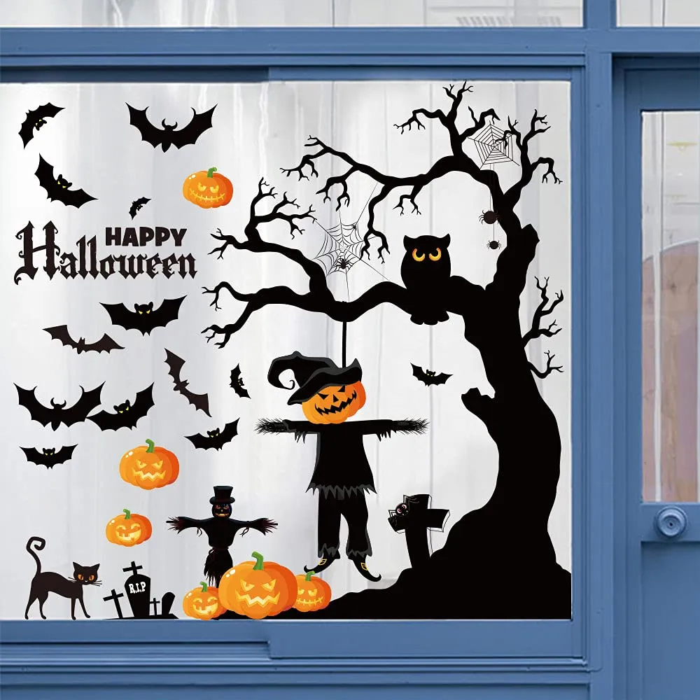 halloween window clings for glass windows decorations decals stickers for home window decor house indoor outdoor party favors supplies for kids pumpkin ghost witch bats candy cat castle