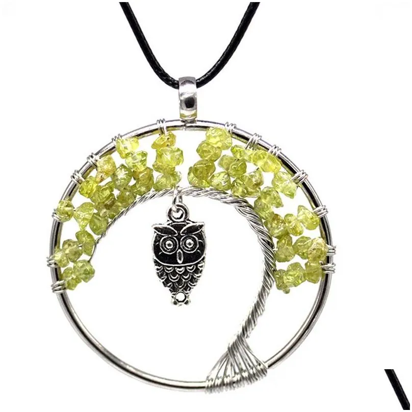 Pendant Necklaces Tree Of Life Owl 7 Chakra Crystal Natural Stone Necklace Pendant Women Necklaces Fashion Jewelry Will And Drop Deliv Dhf1R