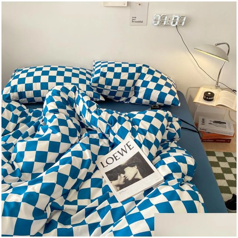 bedding sets luxury set plaid duvet cover euro bed linen fitted sheet pillowcase twin size bedroom high quality home textile 220919