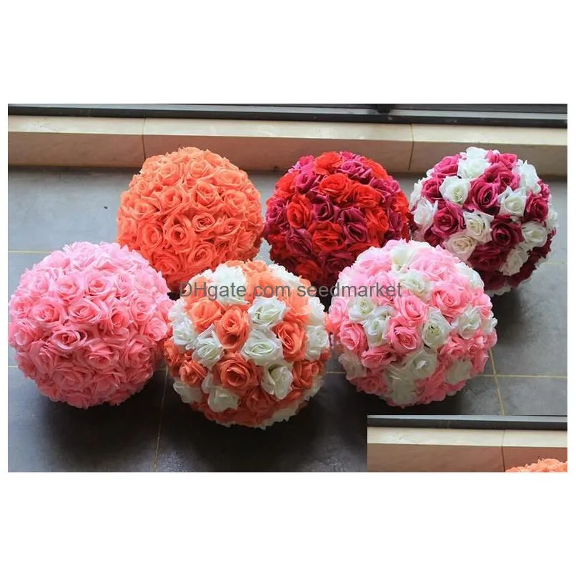artificial flowers rose ball wedding silk pomander kissing balls flower ball for home garden market decorations