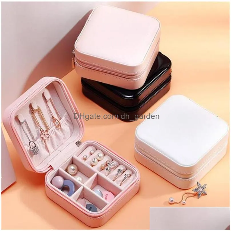 Jewelry Boxes Portable Zipper Pu Leather Travel Jewelry Storage Box Rings Earrings Necklace Organizer Gift Display Case Accessories Ho Dhdlh