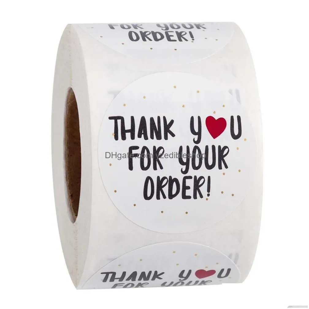 wholesale 500 pcs/roll round thank you for ordering labels sticker store gift white label stickers