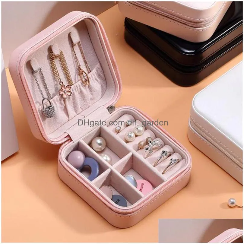 Jewelry Boxes Portable Zipper Pu Leather Travel Jewelry Storage Box Rings Earrings Necklace Organizer Gift Display Case Accessories Ho Dhdlh