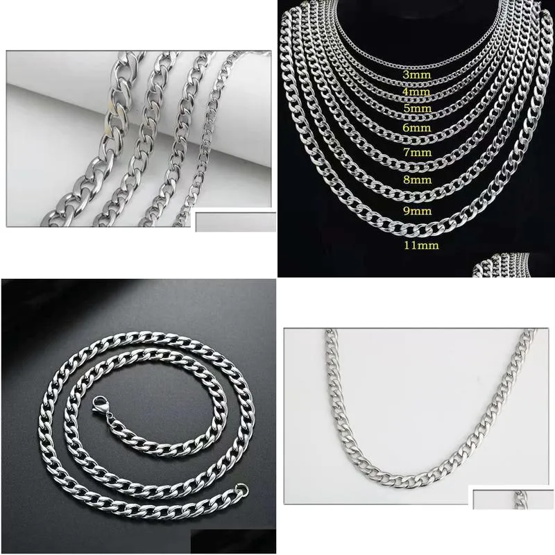 Chains Stainless Steel Cuban Chain Necklace For Men Women Hip Hop Sier Thick Necklaces Curb Link Trend Jewelry M 5Mm 7Mm Drop Delivery Dhvrm
