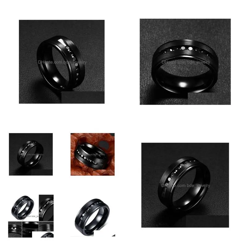 brand arrival elaborately design high quality 316l stainless steel mens black finger hoop ring charming drill zircon 7-12