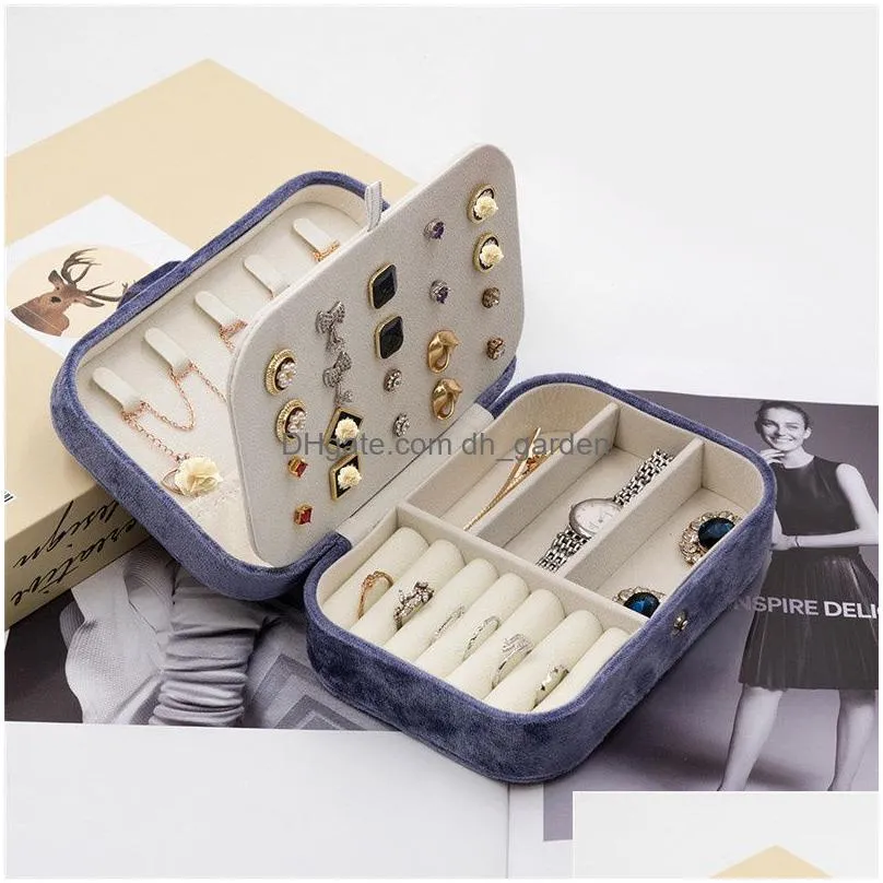 Jewelry Boxes Veet Jewelry Box Portable Travel Holder Women Gift Case Double Layer Display Organizer For Rings Earrings Necklace Brace Dhsh7