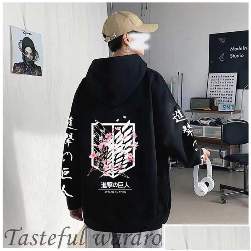 mens hoodies sweatshirts japanese graphic men attack on  print plover sweatshirt harajuku clothes uni male drop delivery app