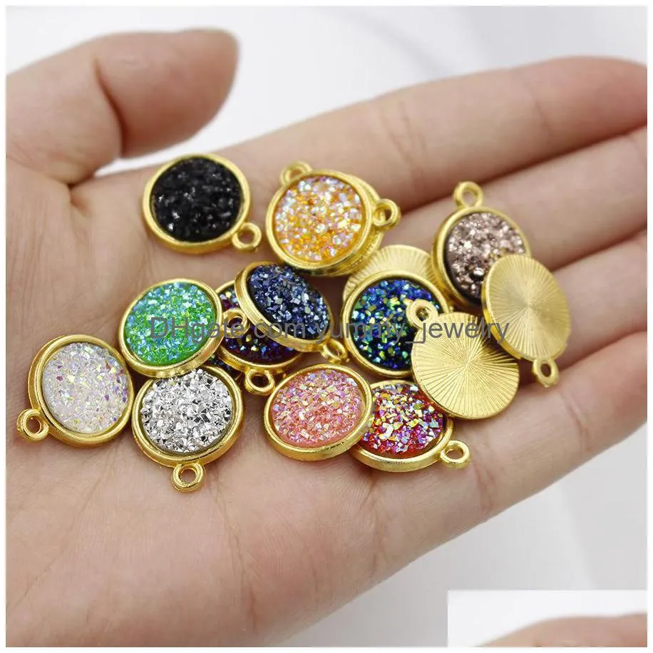 Pendant Necklaces 12Mm Druzy Drusy Stone Pendant Gold Bling Resin Round Charm For Neckalces Making Fashion Jewelry In Bk Drop Delivery Dha0P