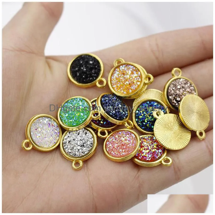 Pendant Necklaces 12Mm Druzy Drusy Stone Pendant Gold Bling Resin Round Charm For Neckalces Making Fashion Jewelry In Bk Drop Delivery Dha0P