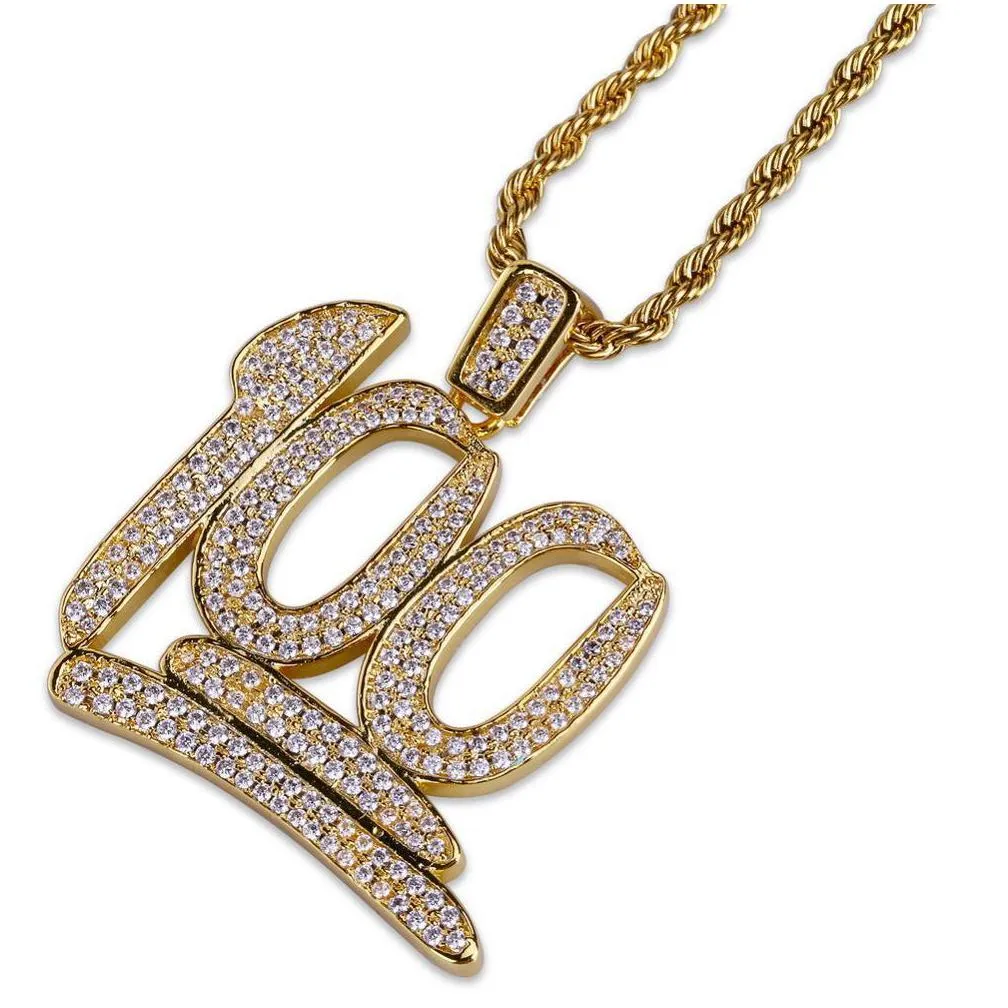 Pendant Necklaces Gold Color Cubic Zirconia Paved Iced Out Bling 100 Points Pendants Necklace For Men Hip Hop Rapper Jewelry Drop Deli Dhyaf