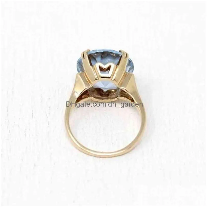 simple fashionable 18k gold light blue diamond female romantic ring engagement wedding bride princess love