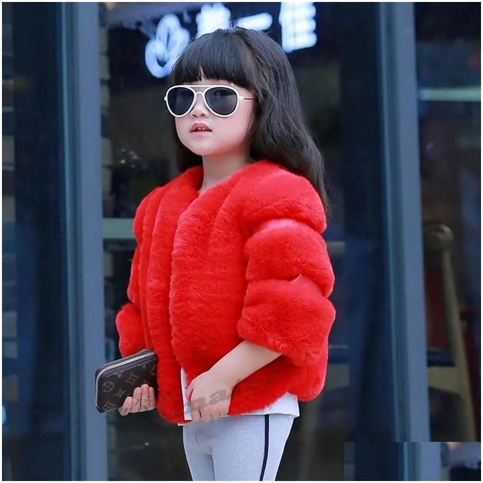 girls faux rabbit fur jacket fashion chic children artificial fur coat long sleeves autumn winter kids fur clothing girls tz356329c