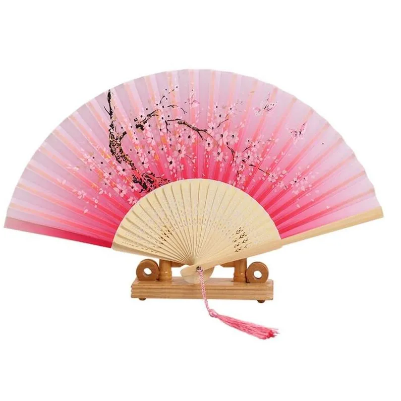 silk party favor chinese japanese style folding fan home decoration ornaments pattern art craft gift wedding dance supplies