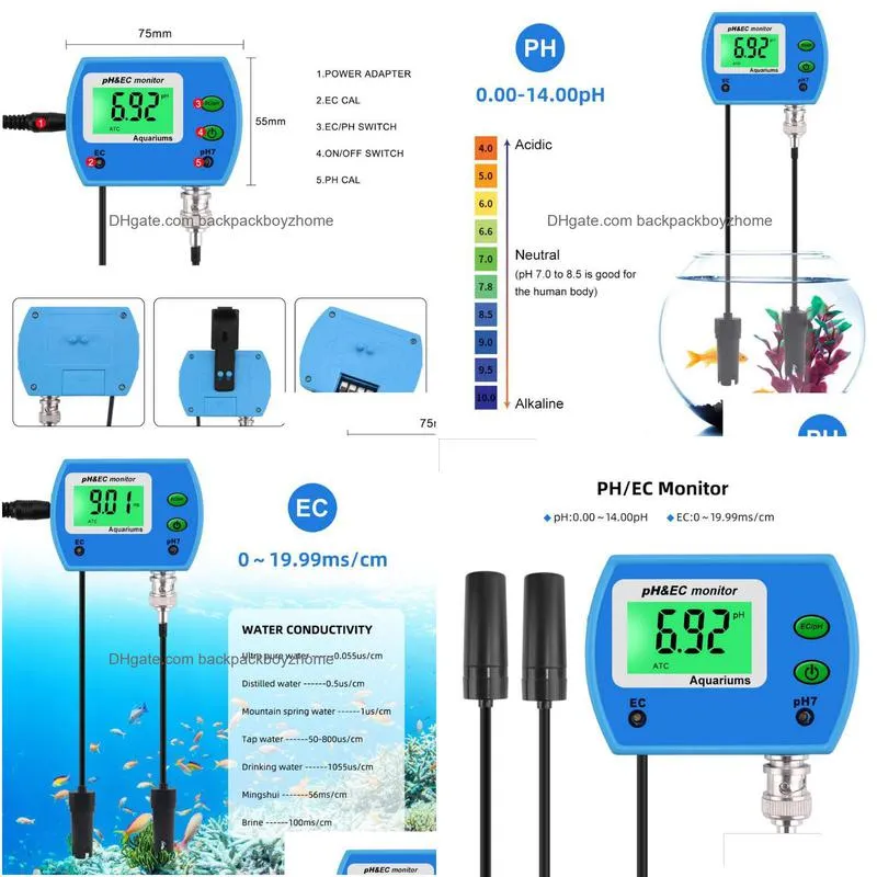 professional 2 in 1 digital ph meter ec meter for aquarium multiparameter water quality monitor online ph/ec monitor acidometer