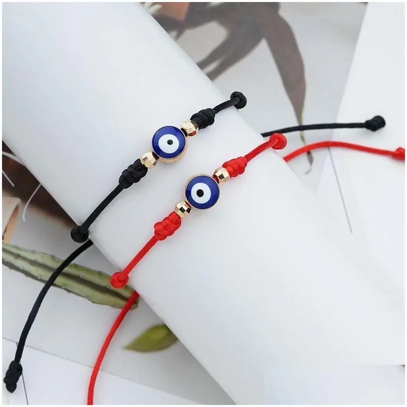 Charm Bracelets 7 Knots Blue Evil Eye Bracelet Paper Card Adjustable Lucky Red String Bracelets Couple Jewelry Friendship 2Psc/Set Dro Dhjd0