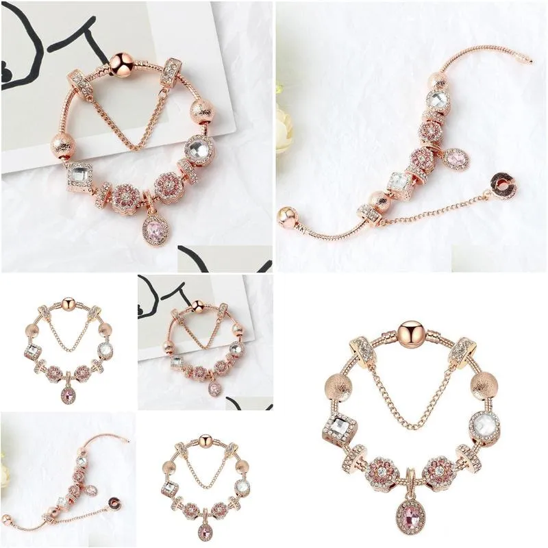 Beaded Rose Gold Oval Pendant Bracelet Pink Crystal Cat-Eye Gift For Drop Delivery Jewelry Bracelets Dhc93