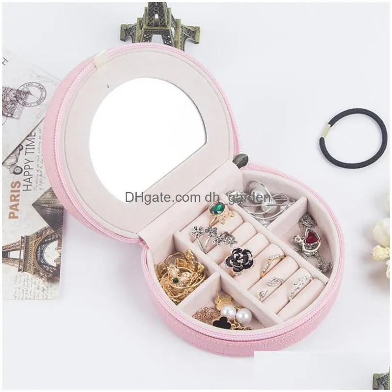 Jewelry Boxes Fahion Jewelry Box Organizer Pu Leather Jewellery Case With Mirror Rings Earrings Necklace Birthday Gifts Boxes For Drop Dhmwn