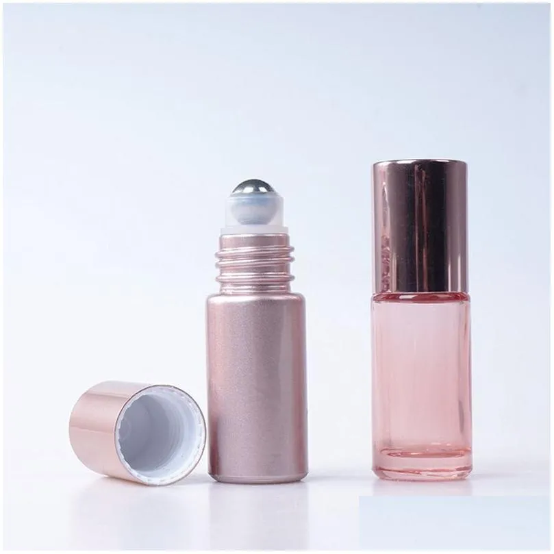 Packing Bottles Wholesale 5 10Ml Mini Roll On Roller Bottle Fragrance Glass Bottles Rose Gold  Oil Steel Metal Ball Per Conta Dhjsm