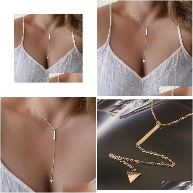 Pendant Necklaces Simple Metal Bar Geometric Triangle Tassel Women Short Necklace Drop Delivery Jewelry Necklaces Pendants Dhtkq