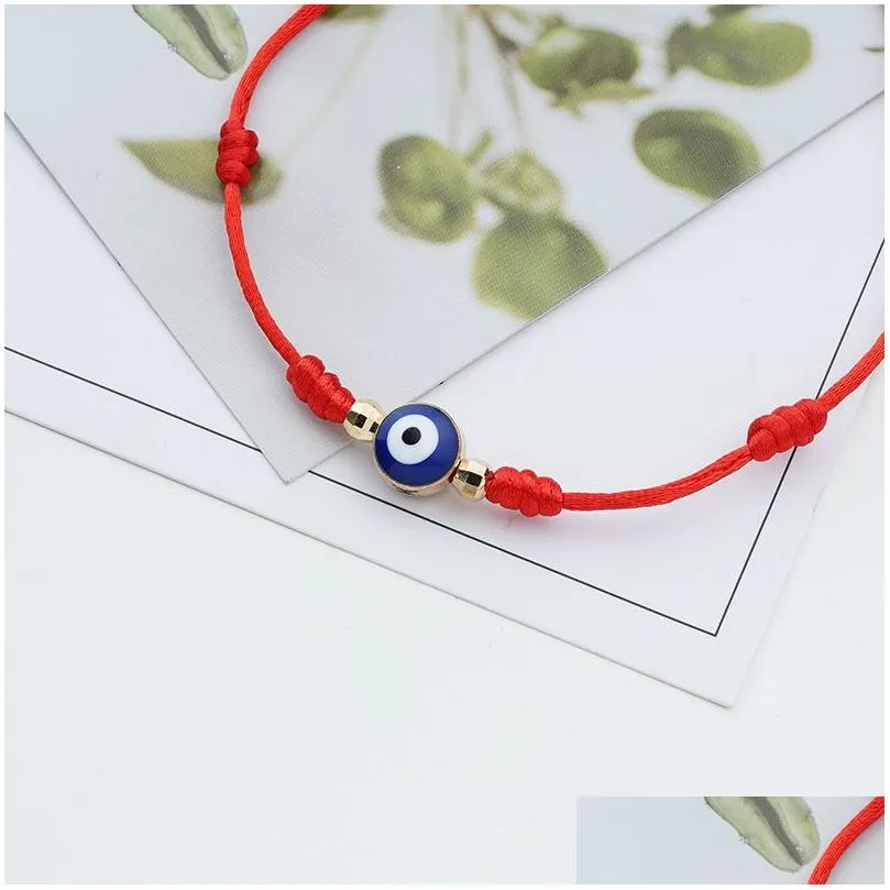 Charm Bracelets 7 Knots Blue Evil Eye Bracelet Paper Card Adjustable Lucky Red String Bracelets Couple Jewelry Friendship 2Psc/Set Dro Dhjd0