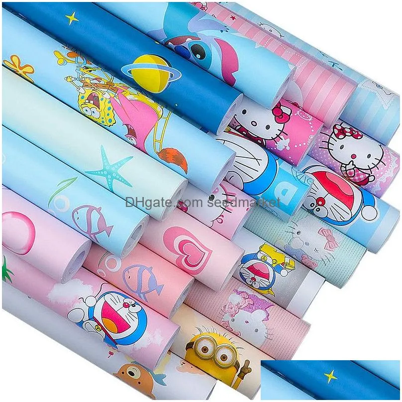 wall stickers pvc thick self-adhesive wallpaper cartoon girl heart warm childrens room doraemon bedroom sticker size 10mx45cm