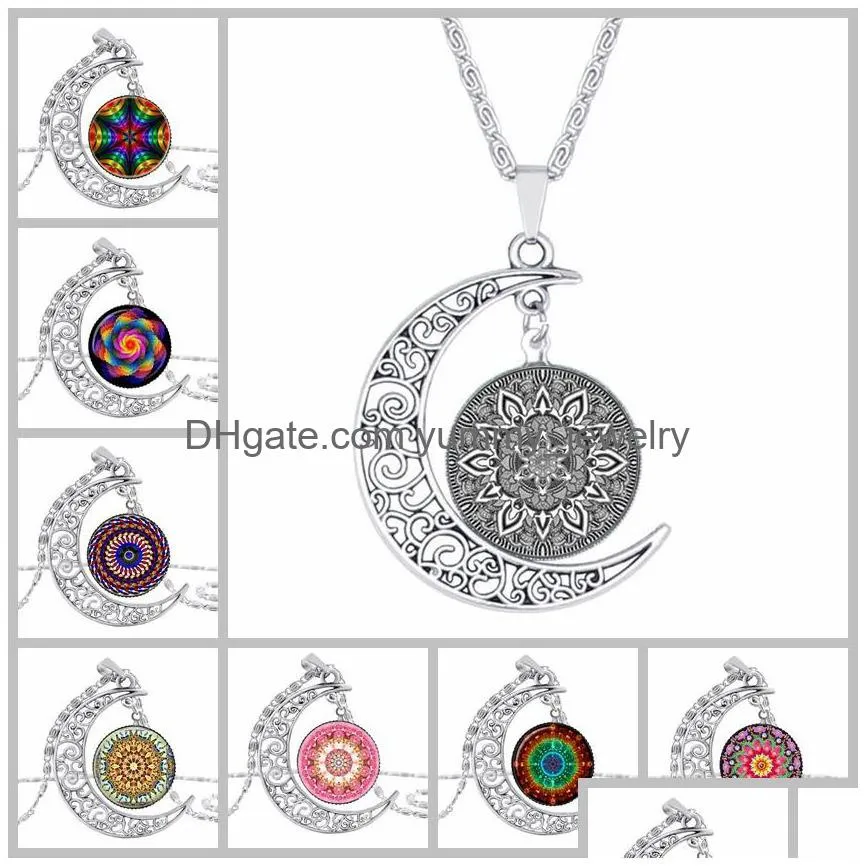 Pendant Necklaces 64 Styles Sier Moonstone Necklace Owl Flower Tree Of Life Cabochon Glass Charms Moon And Star Pendant Necklaces For Dhgam