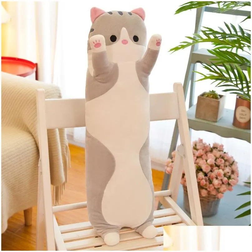 Stuffed & Plush Animals Manufacturers Wholesale 50Cm 3-Color Striped Cat Sofa Pillow Plush Toy Cartoon Large Doll Childrens Gift Drop Dhi1S