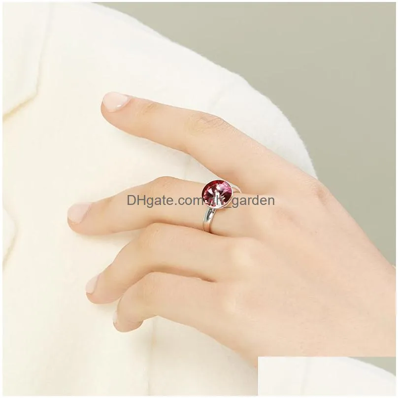 finger crystals from swarovski trendy round rivoli stone rings for women elegant party wedding jewelry romantic gift