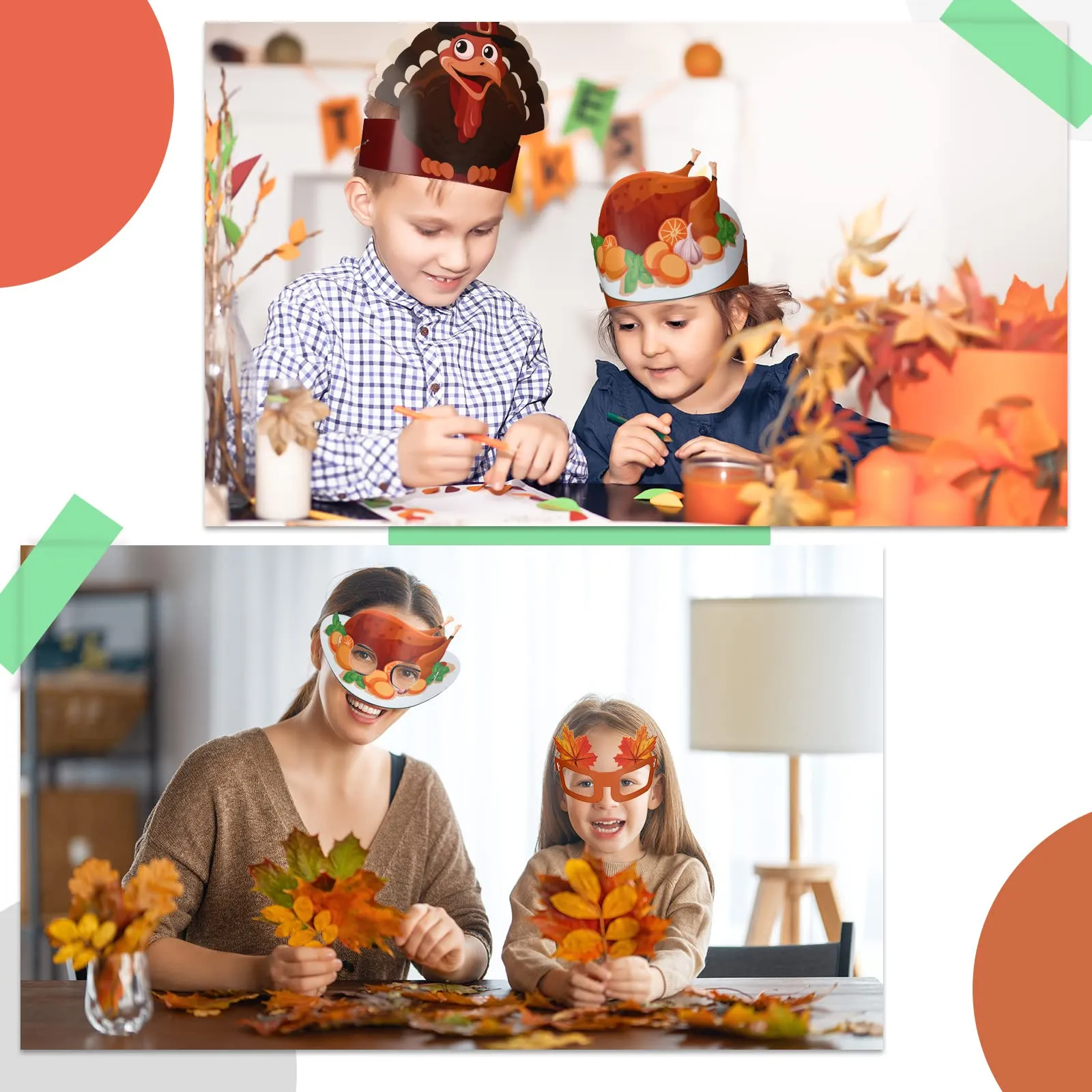 thanksgiving turkey paper hat and paper eyeglasses holiday thanksgiving headbands and glasses pumpkin pie maple thanksgiving party treats for kids adult thanksgiving party accessories favors