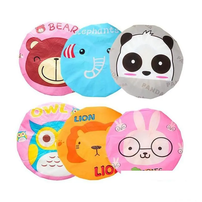 Shower Caps Cartoon Animal Baby Cap Kids Hair Pvc Reusable Bonnet Sauna Bathroom Products Waterproof For Women Drop Delivery Home Ga