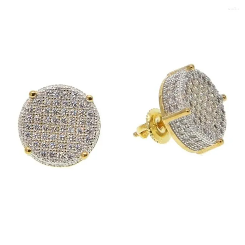 Stud Stud Earrings Fashion Girl Big Xl Disco Dots Micro Pave Cubic Zirconia Gold Color 14Mm Screw Back Cz Earring For Women Men Drop D Dhcma