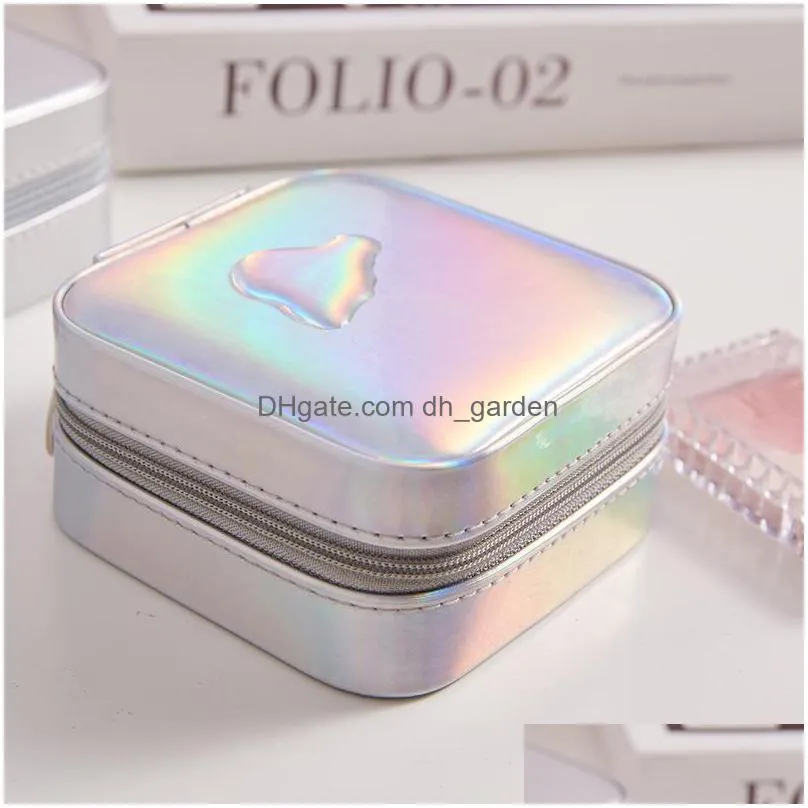 Jewelry Boxes Jewelry Box Small Waterproof Organizer With Mirror Women Girl Makeup Holder Double Layer Travel Case For Earrings Rings Dhfns