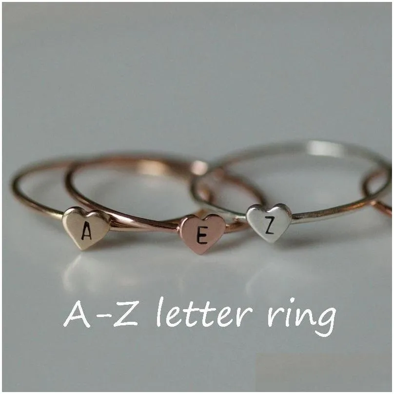 Band Rings 26 A-Z English Letter Ring Initial Sier Gold Love Heart Rings Women Fashion Jewelry Will And Sandy Drop Ship Ka3998 Drop De Dhpcb